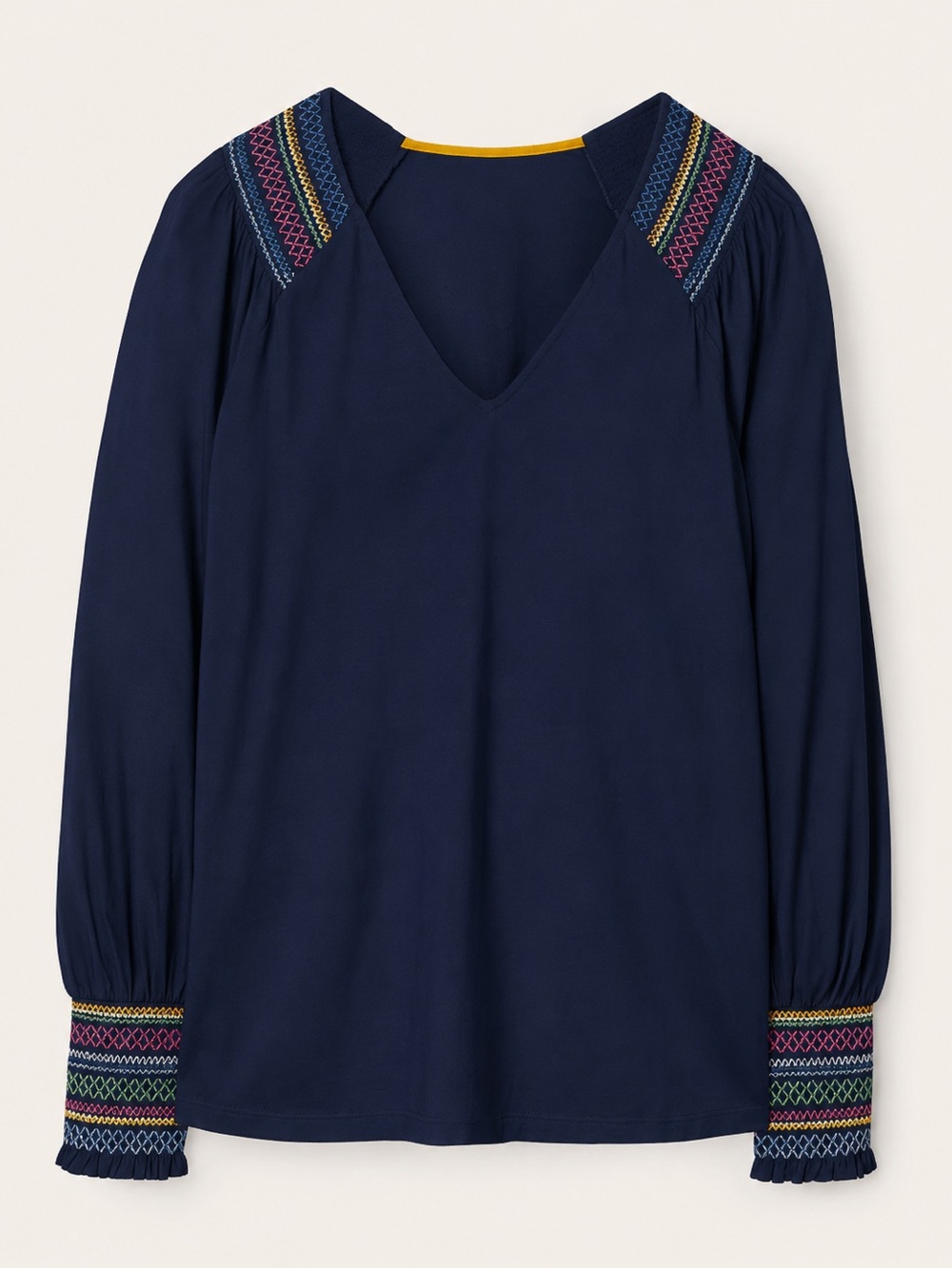 Boden Embroidered Long-Sleeve Top US 14 Navy